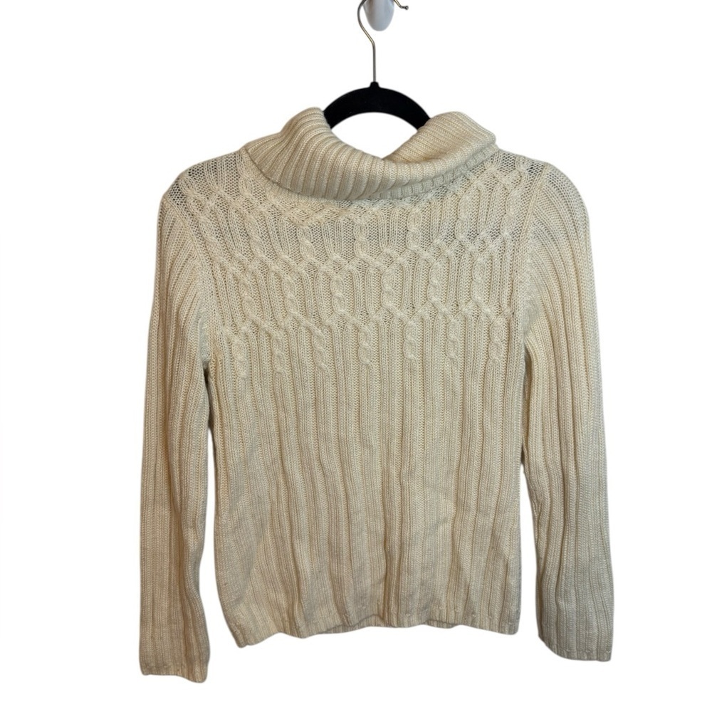 Ann Taylor Cream Cable Knit Wool Blend Turtleneck Sweater
